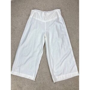 Est. 1946 Linen Wide Leg Crop Pants Women Sz M White Smocked Back Coastal Beach